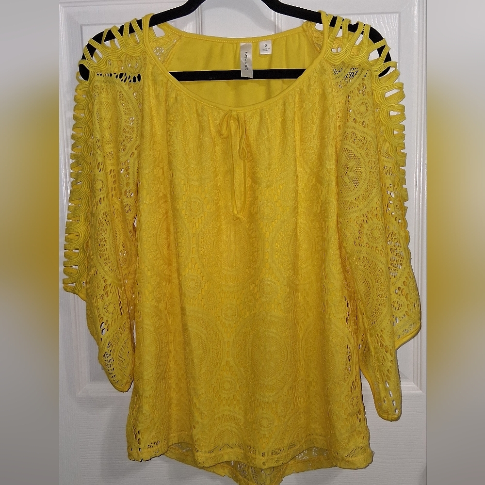 Tacera Yellow Lace Blouse
